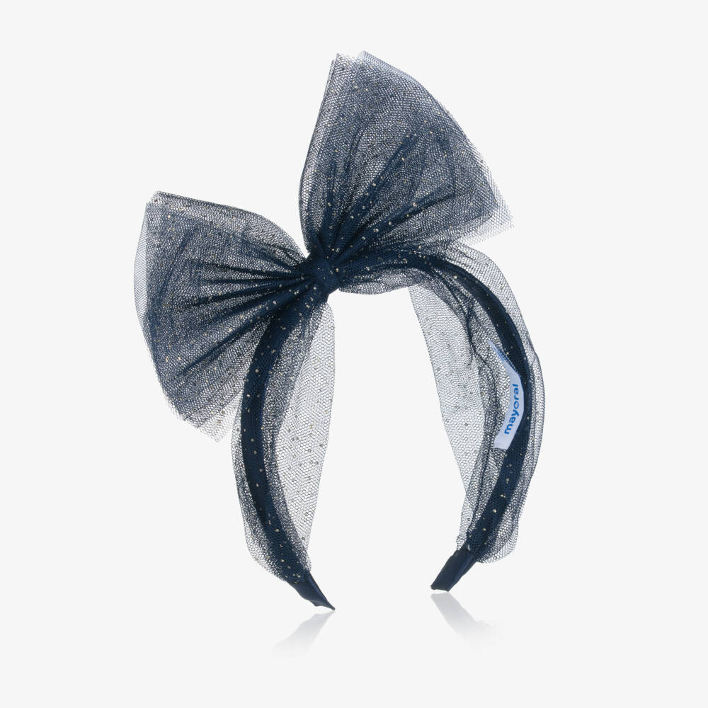 Mayoral-Girls Navy Blue & Gold Glitter Tulle Bow Hairband | Childrensalon Outlet