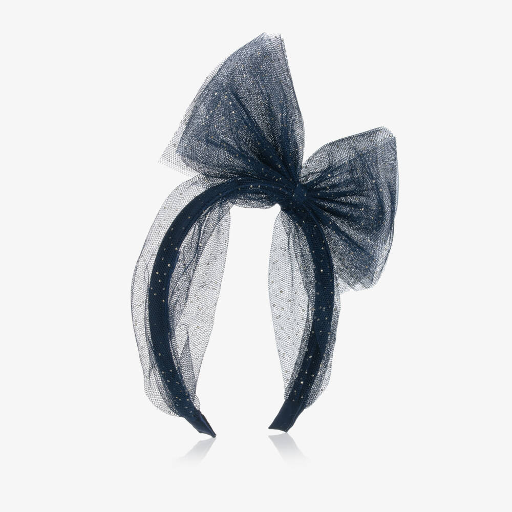 Mayoral-Girls Navy Blue & Gold Glitter Tulle Bow Hairband | Childrensalon Outlet