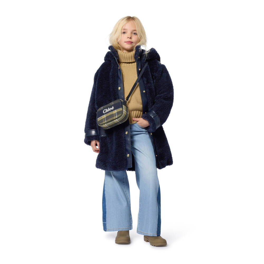 Chloé-Girls Navy Blue & Green Tartan Cross Body Bag (18cm) | Childrensalon Outlet