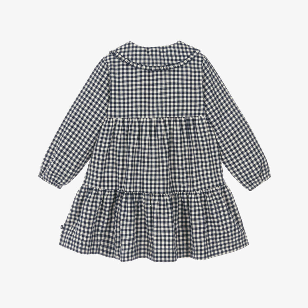 Petit Bateau-Girls Navy Blue & Ivory Gingham Dress | Childrensalon Outlet