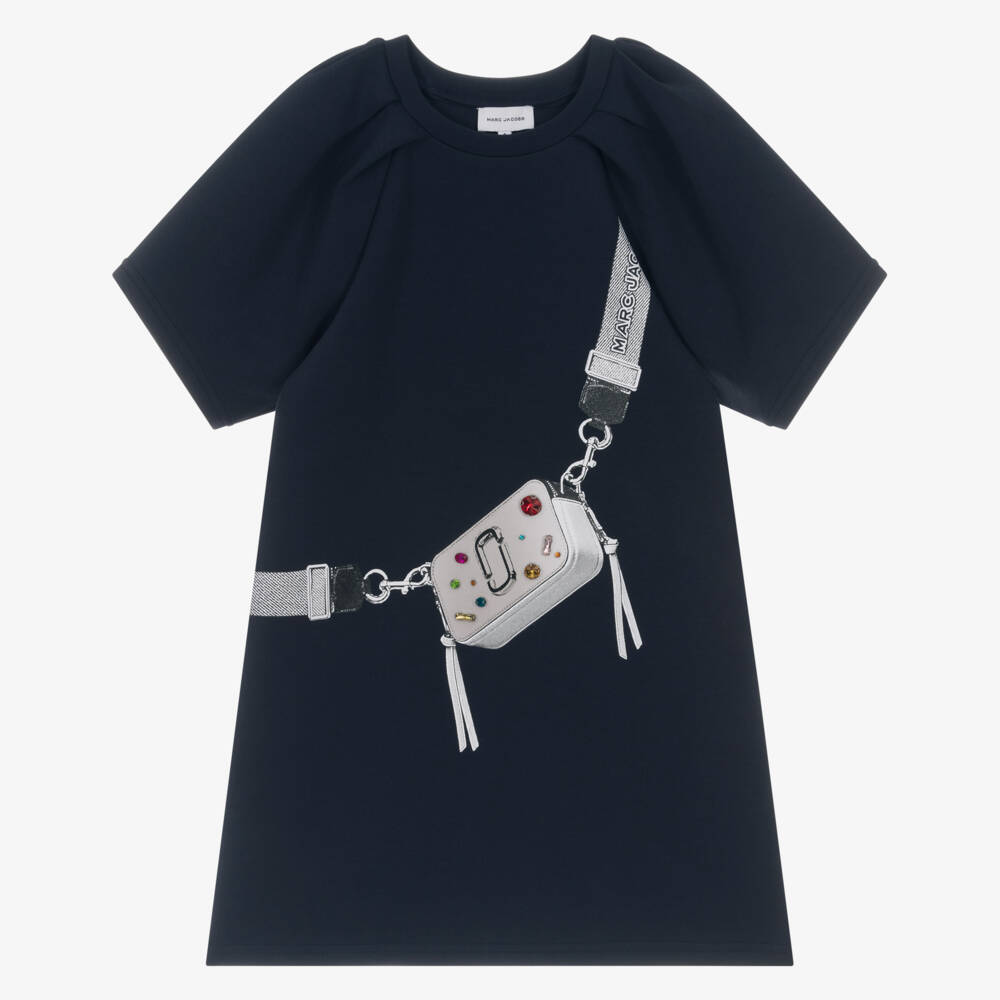 MARC JACOBS-Girls Navy Blue Jersey Dress with Snapshot Bag Print | Childrensalon Outlet