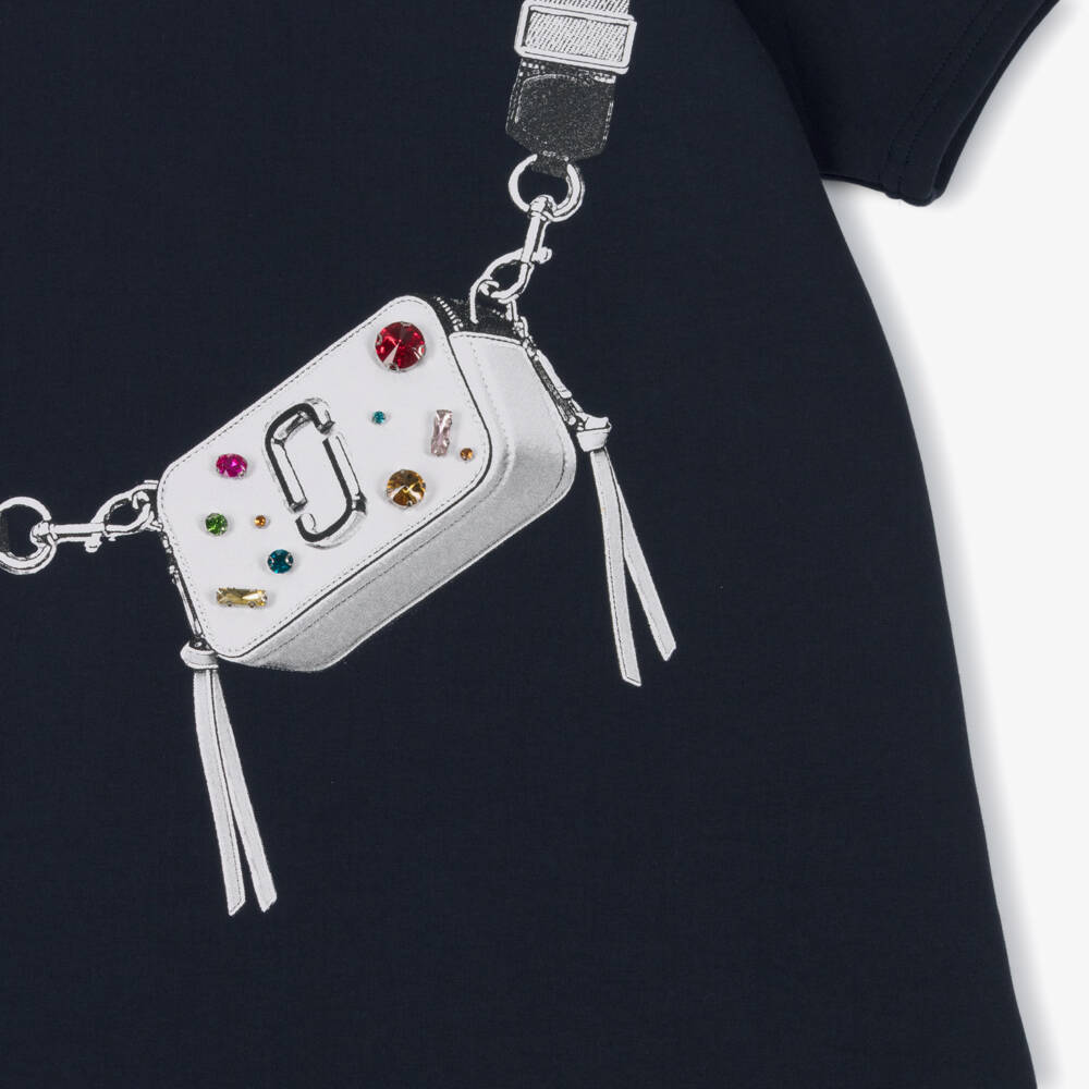 MARC JACOBS-Girls Navy Blue Jersey Dress with Snapshot Bag Print | Childrensalon Outlet