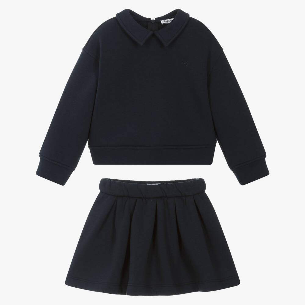 Il Gufo-Girls Navy Blue Jersey Skirt Set | Childrensalon Outlet