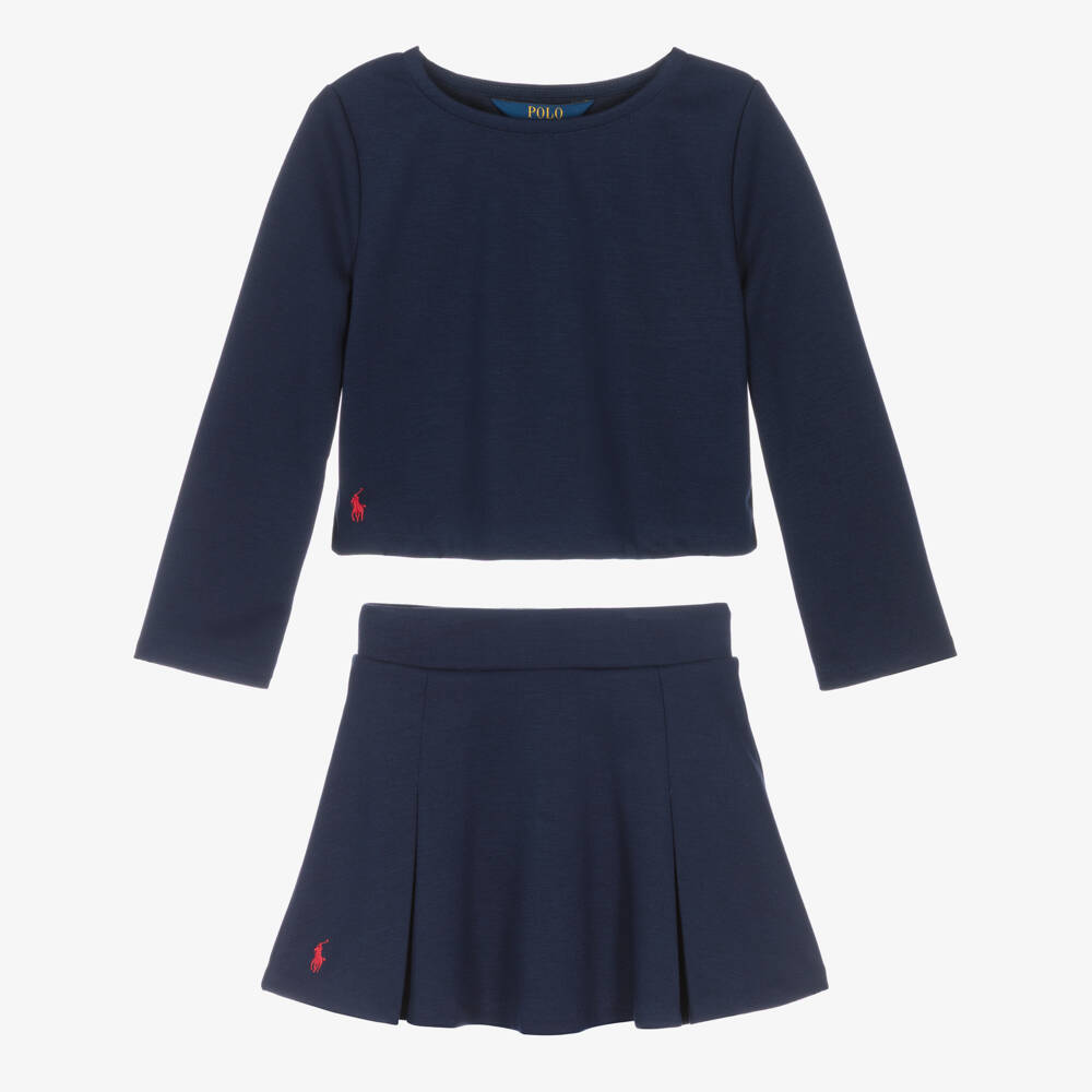 Ralph Lauren-Girls Navy Blue Jersey Top & Skort Set | Childrensalon Outlet