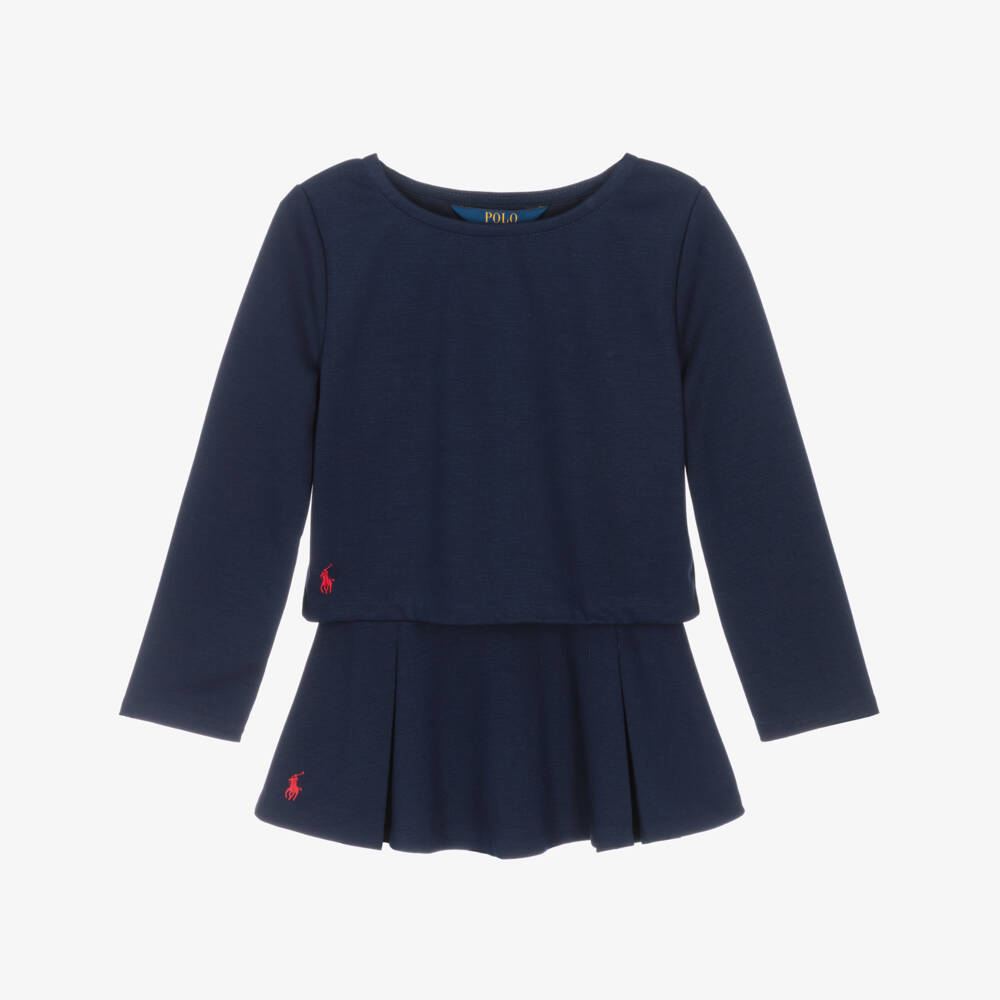 Ralph Lauren-Girls Navy Blue Jersey Top & Skort Set | Childrensalon Outlet