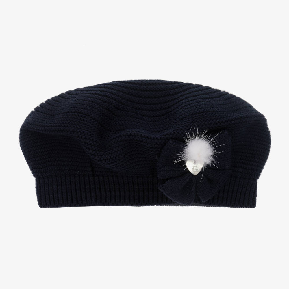 Artesanía Granlei-Girls Navy Blue Knitted Beret | Childrensalon Outlet