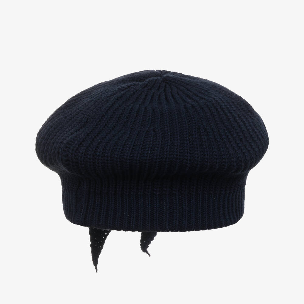 Jamiks-Girls Navy Blue Knitted Beret with Bow | Childrensalon Outlet