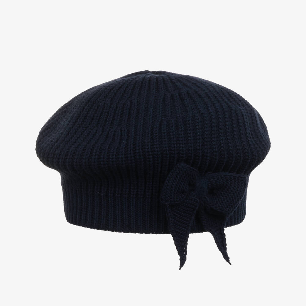 Jamiks-Girls Navy Blue Knitted Beret with Bow | Childrensalon Outlet