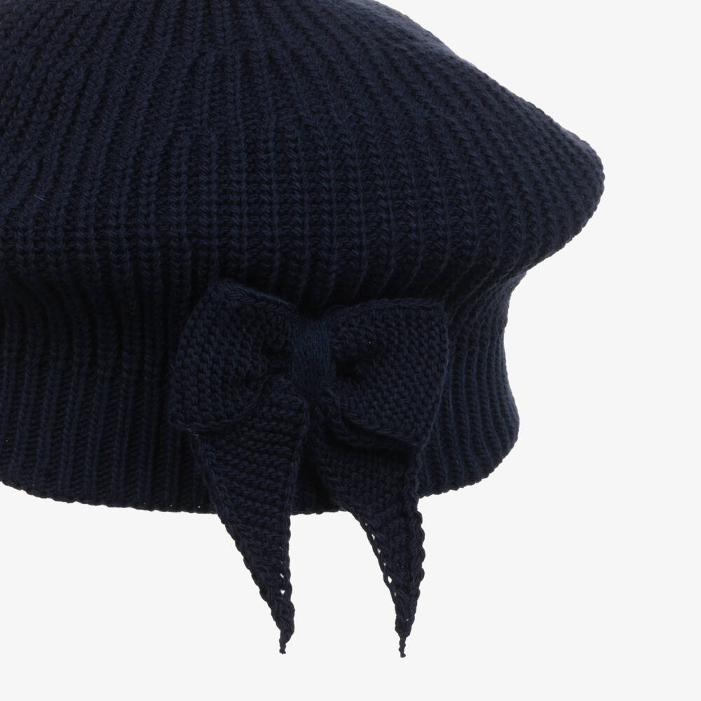 Jamiks-Girls Navy Blue Knitted Beret with Bow | Childrensalon Outlet