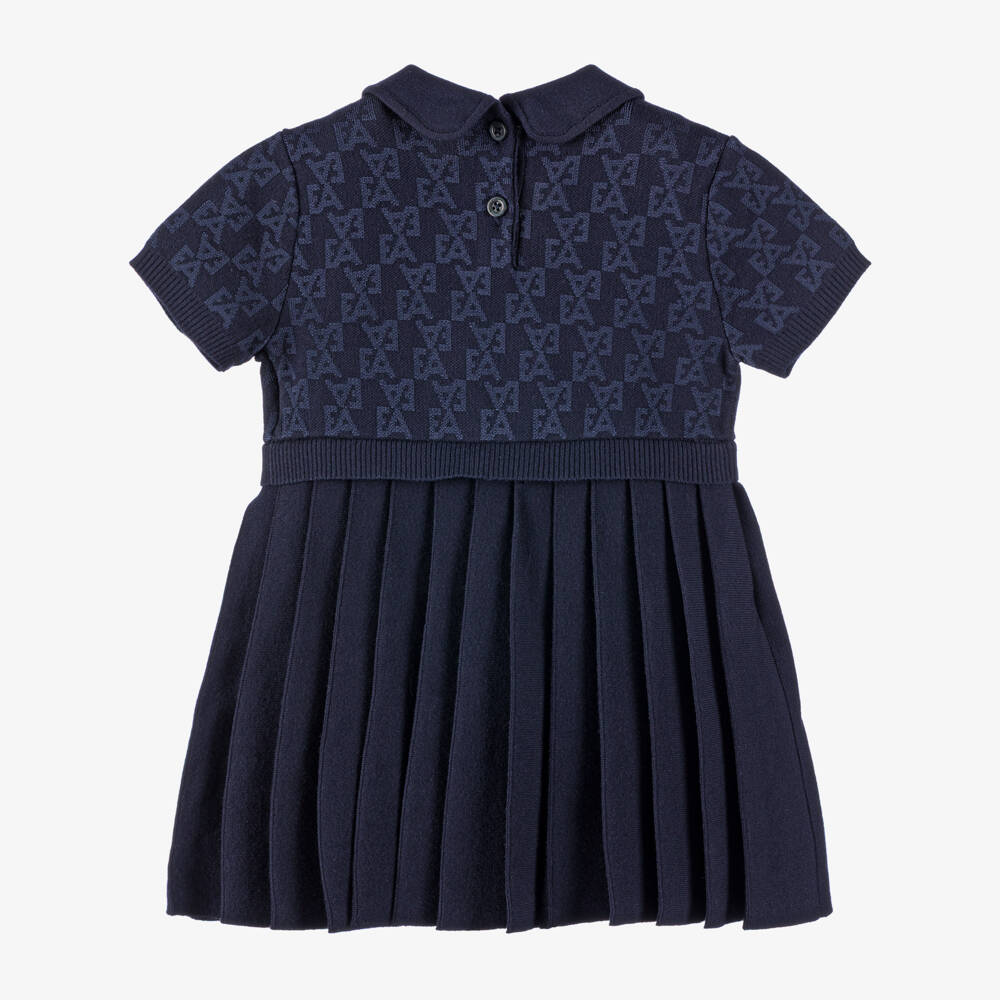Emporio Armani-Girls Navy Blue Knitted Dress with EA Jacquard Logos | Childrensalon Outlet