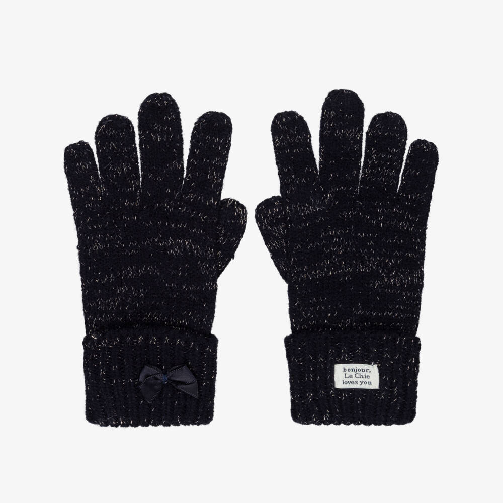 Le Chic-Girls Navy Blue Knitted Gloves | Childrensalon Outlet