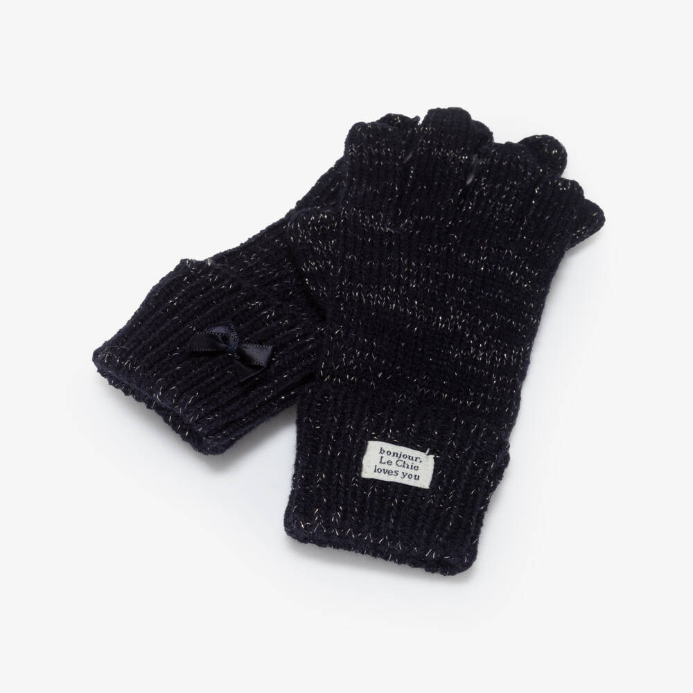 Le Chic-Girls Navy Blue Knitted Gloves | Childrensalon Outlet