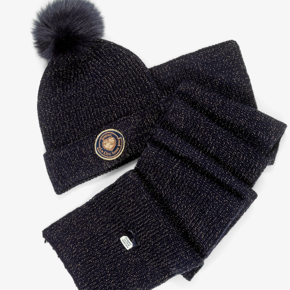 Le Chic-Girls Navy Blue Knitted Hat & Scarf Set | Childrensalon Outlet