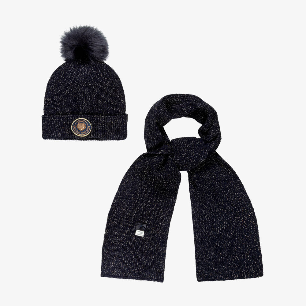 Le Chic-Girls Navy Blue Knitted Hat & Scarf Set | Childrensalon Outlet