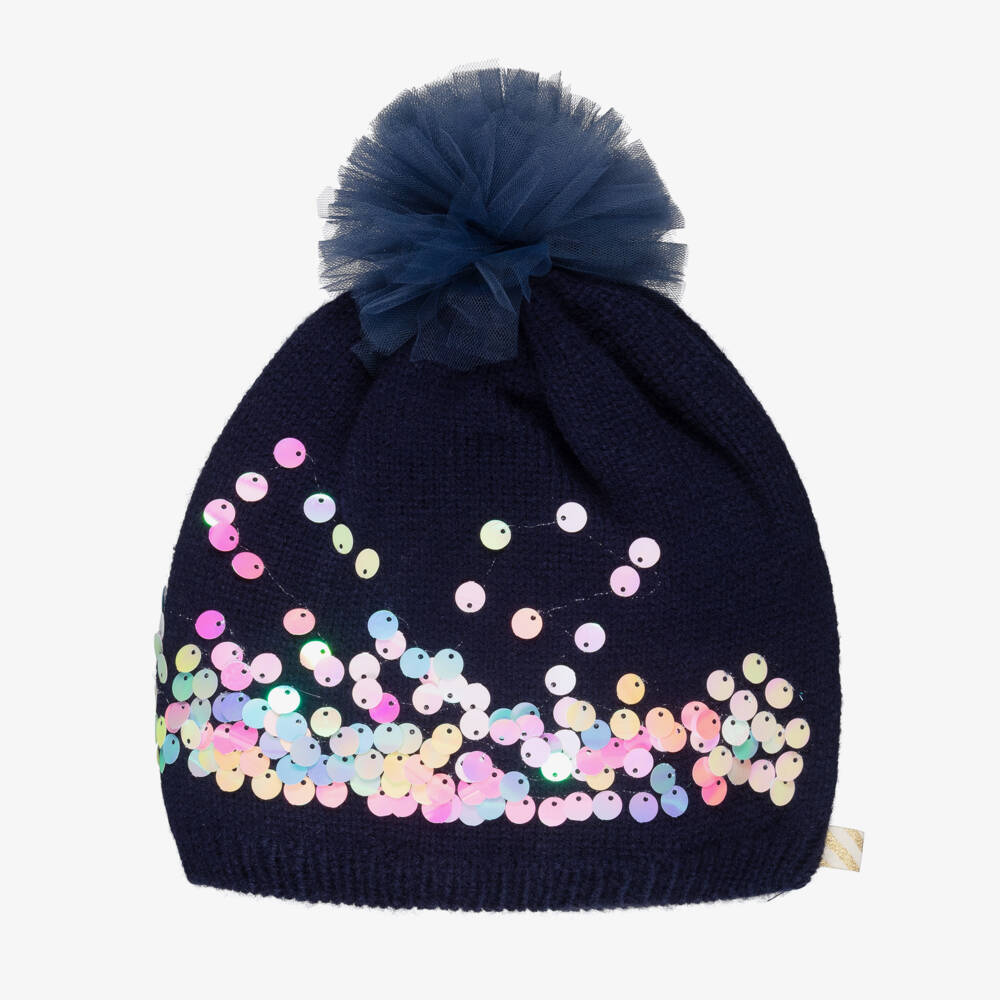Billieblush-Girls Navy Blue Knitted Pom-Pom Hat | Childrensalon Outlet