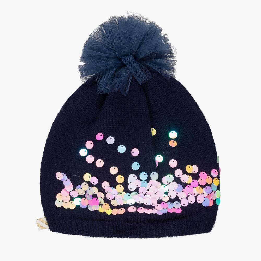 Billieblush-Girls Navy Blue Knitted Pom-Pom Hat | Childrensalon Outlet