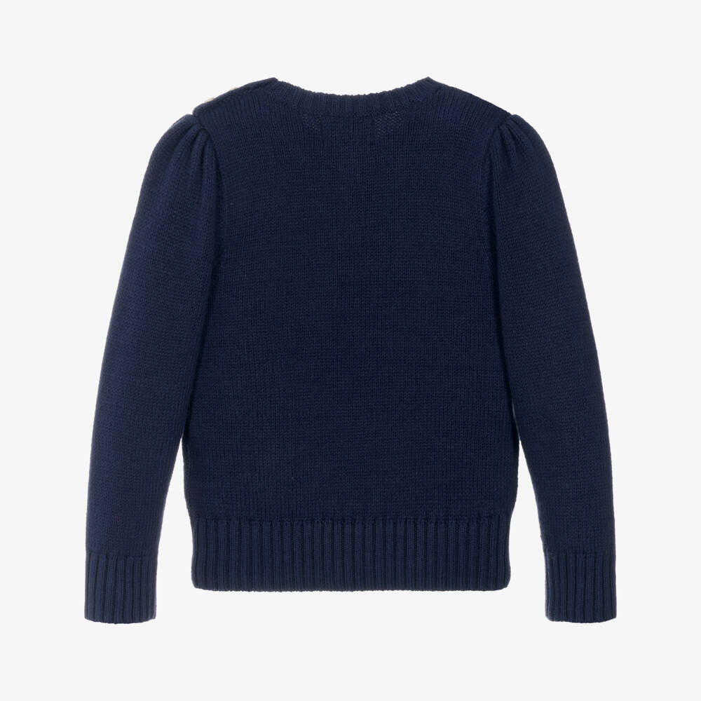 Ralph Lauren-Girls Navy Blue Knitted Sweater with Polo Bear Motif | Childrensalon Outlet