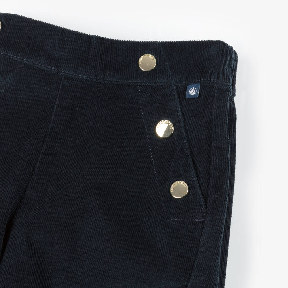 Petit Bateau-Girls Navy Blue Organic Cotton Needlecord Trousers | Childrensalon Outlet
