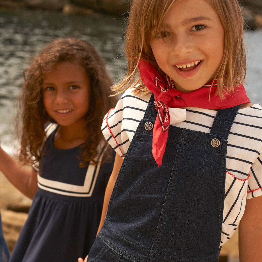Petit Bateau-Girls Navy Blue Organic Cotton Sailor Dress | Childrensalon Outlet