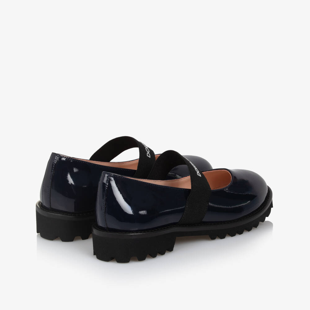 Dolce & Gabbana-Girls Navy Blue Patent Leather Bar Shoes | Childrensalon Outlet