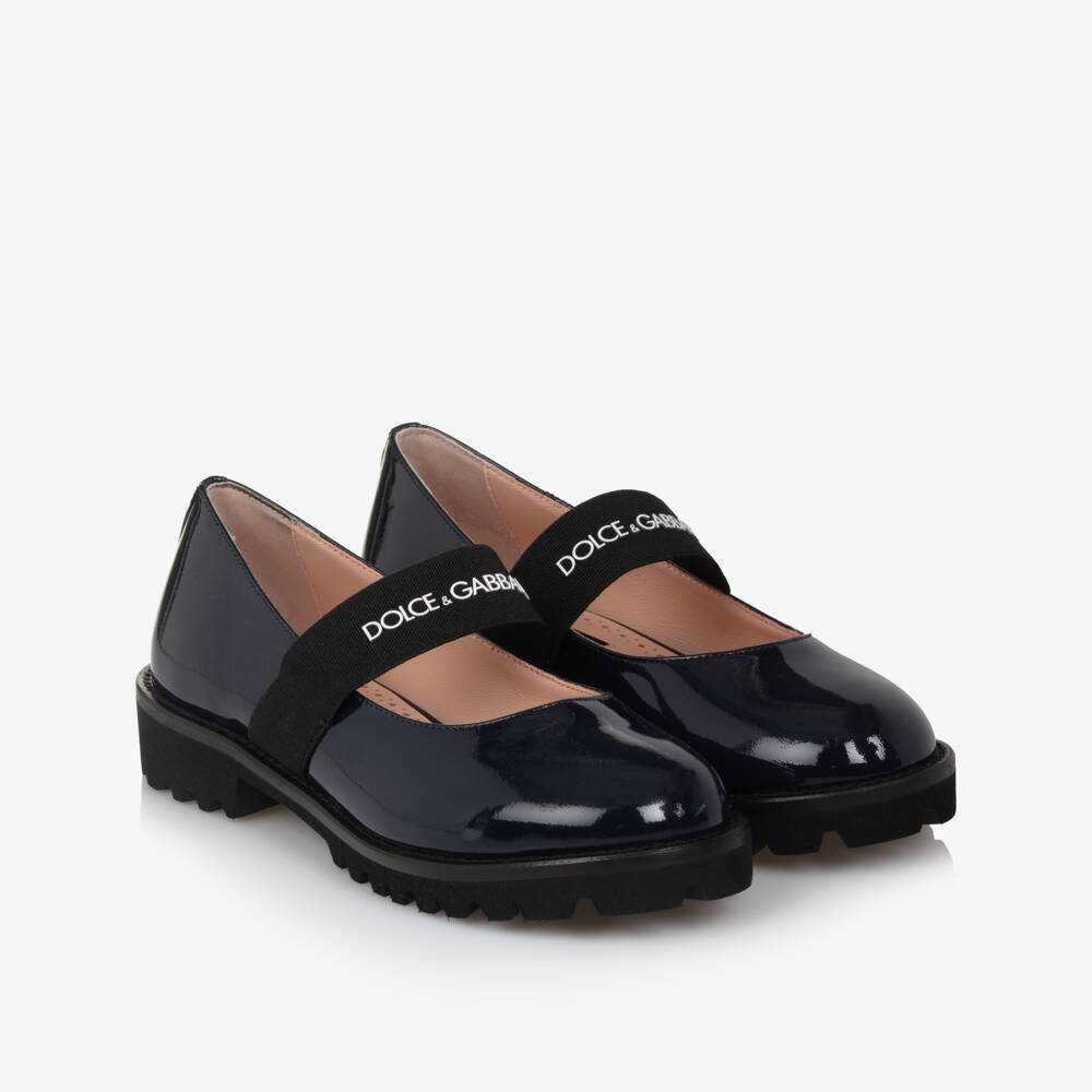 Dolce & Gabbana-Girls Navy Blue Patent Leather Bar Shoes | Childrensalon Outlet