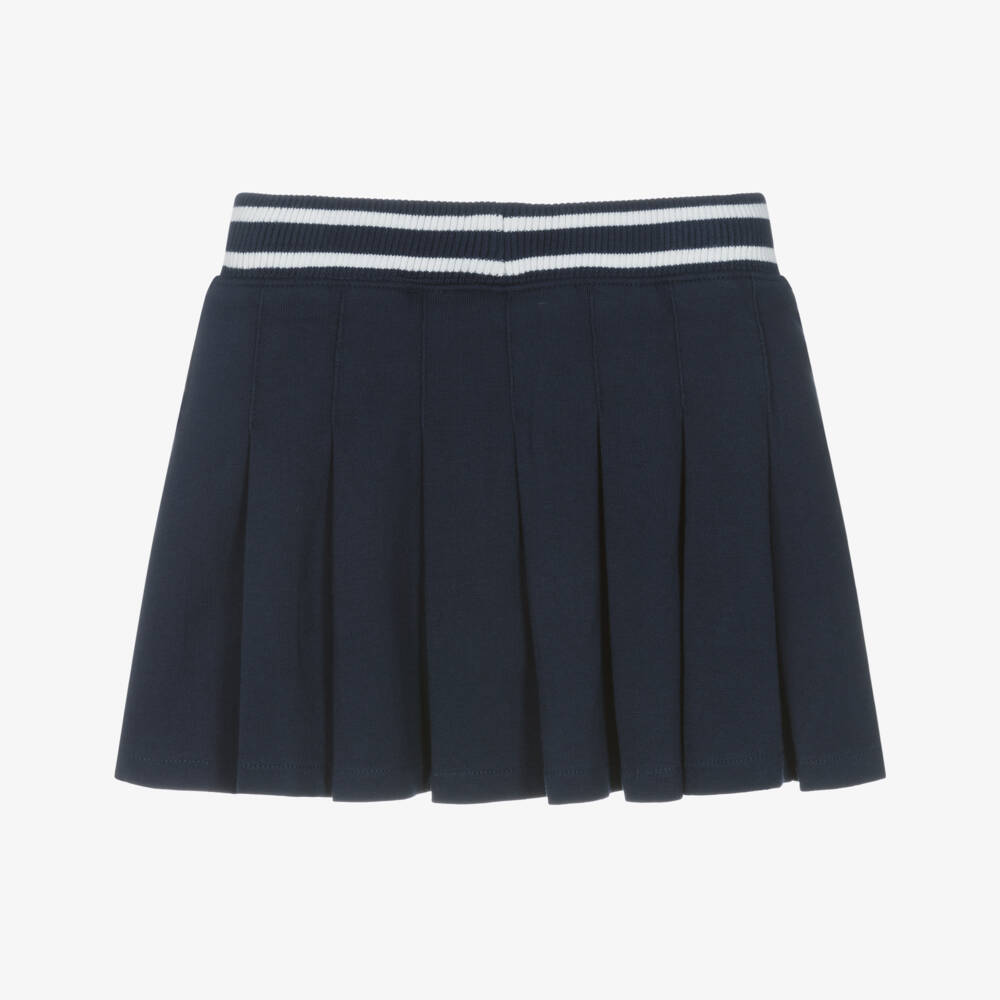 Ralph Lauren-Girls Navy Blue Pleated Cotton Skort with Pony Logo | Childrensalon Outlet
