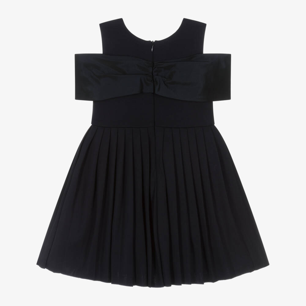 Lapin House-Girls Navy Blue Pleated Dress with Bow | Childrensalon Outlet