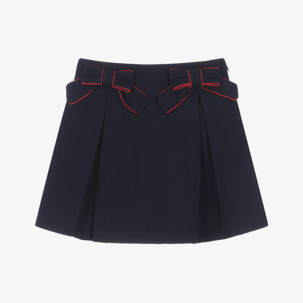 Patachou-Girls Navy Blue Pleated Skirt with Bows | Childrensalon Outlet