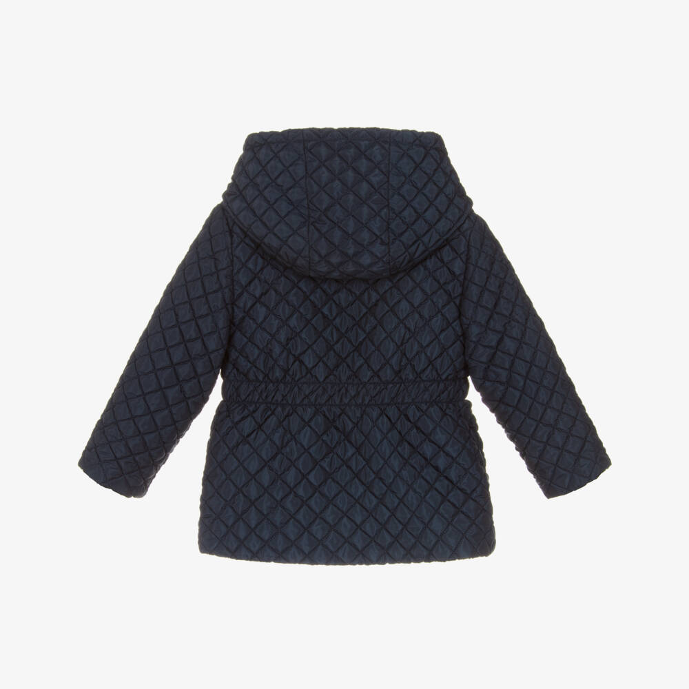 Patachou-Girls Navy Blue Quilted Jacket with Grosgrain Trims | Childrensalon Outlet