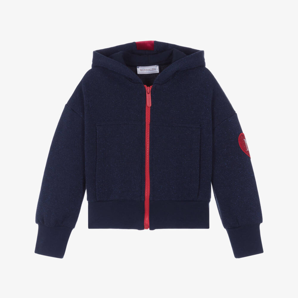Monnalisa-Girls Navy Blue & Red Cotton Zip-Up Top | Childrensalon Outlet