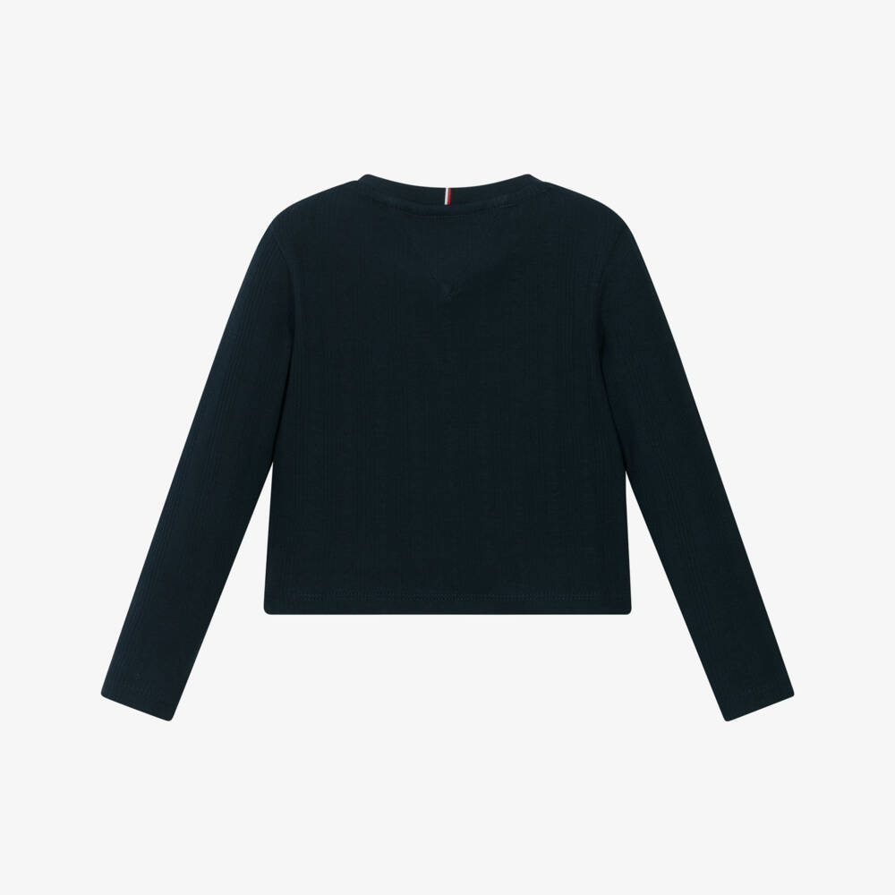 Tommy Hilfiger-Girls Navy Blue Ribbed Jersey Cotton Top | Childrensalon Outlet