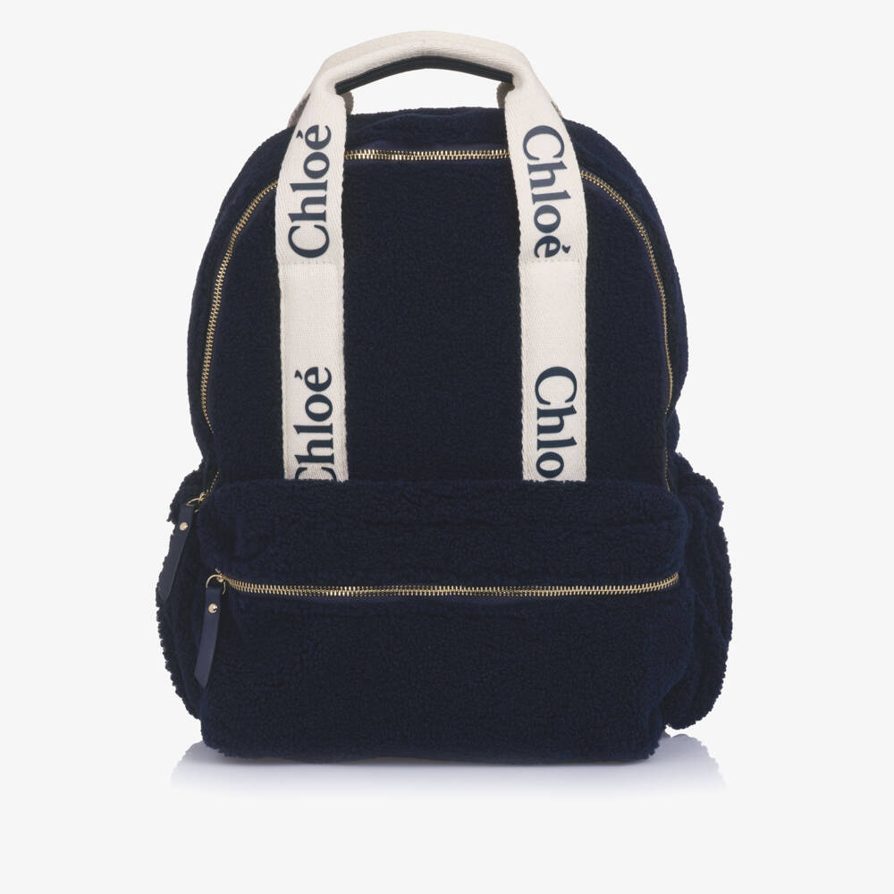 Chloé-Girls Navy Blue Sherpa Fleece Backpack (38cm) | Childrensalon Outlet