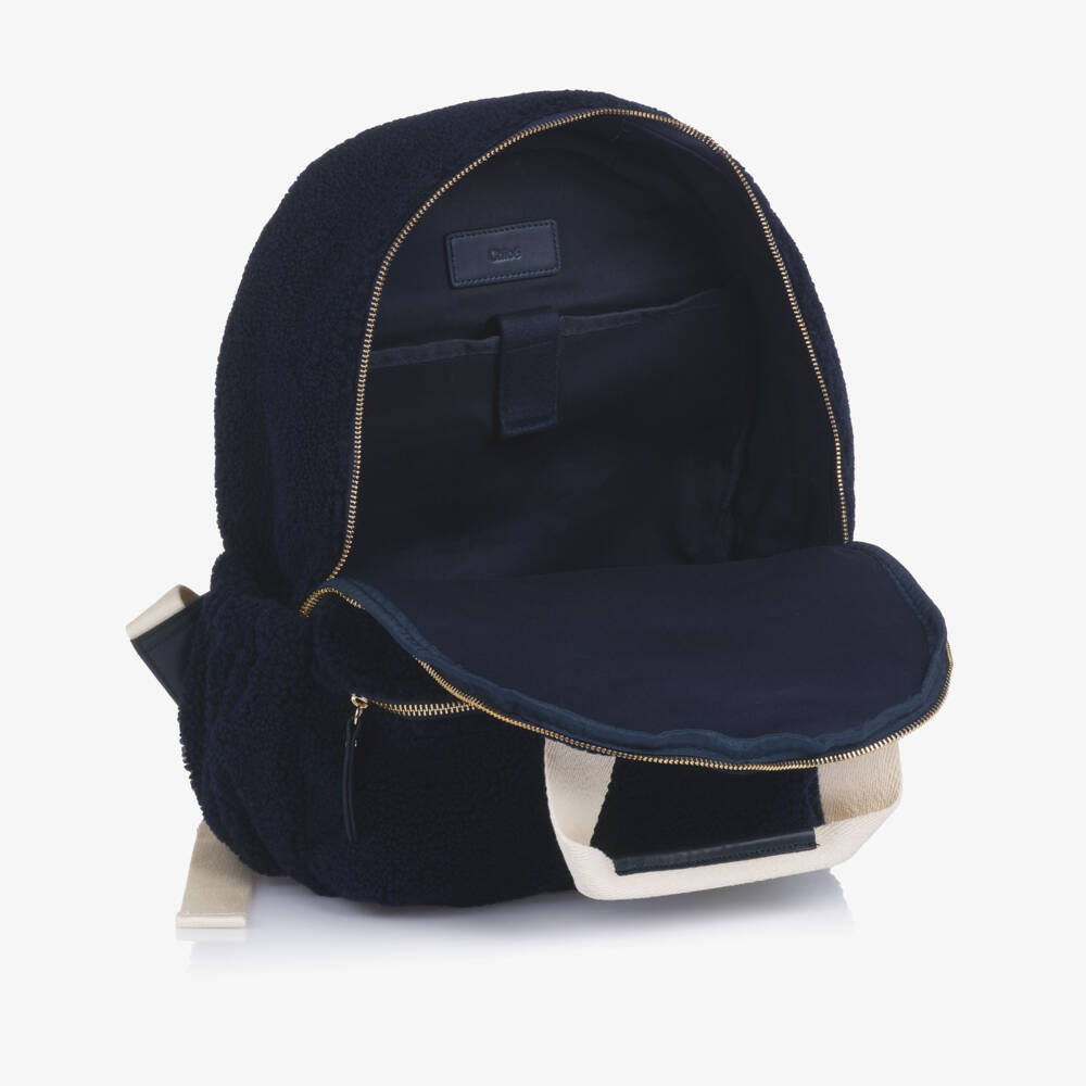 Chloé-Girls Navy Blue Sherpa Fleece Backpack (38cm) | Childrensalon Outlet