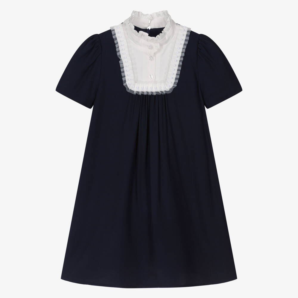 EIRENE-Платье синий с оборкой на воротнике для девочек | Childrensalon Outlet