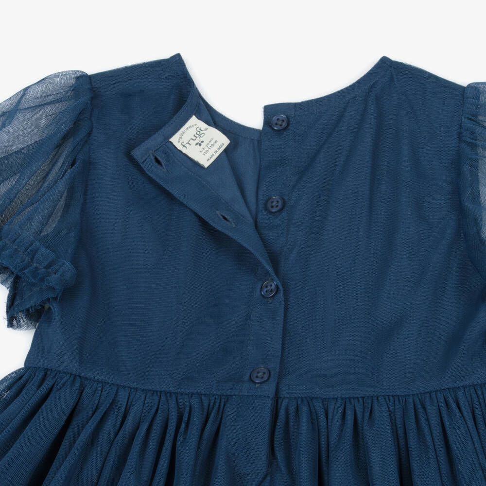 Frugi-Girls Navy Blue Star & Floral Appliqué Tulle Dress | Childrensalon Outlet