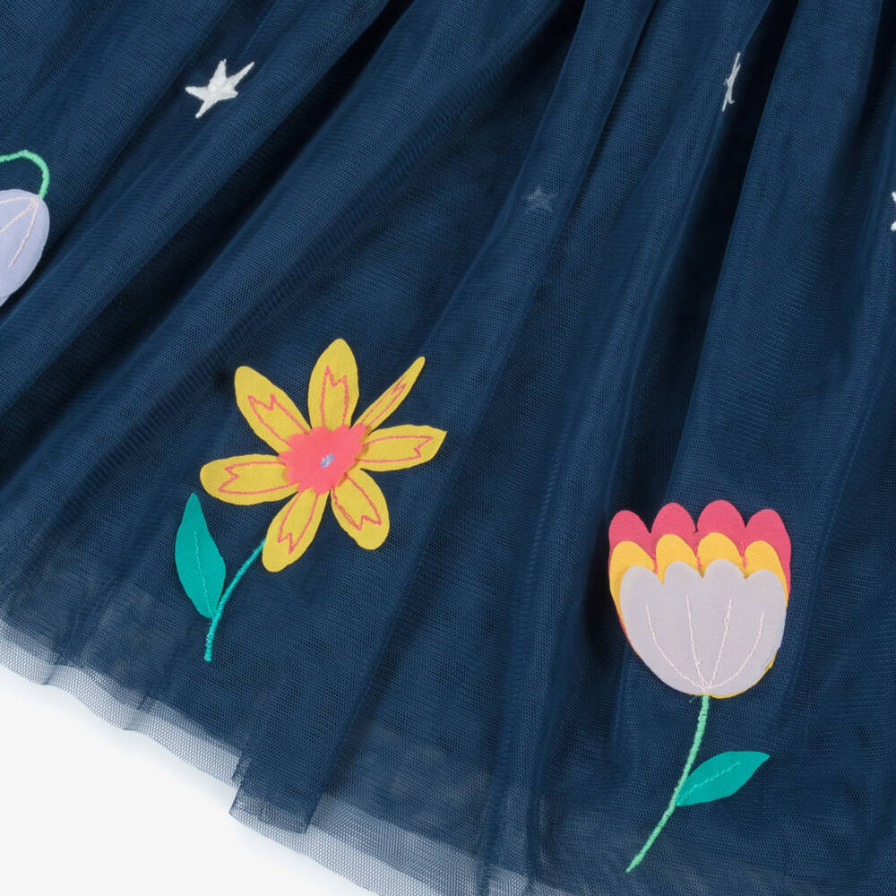 Frugi-Girls Navy Blue Star & Floral Appliqué Tulle Dress | Childrensalon Outlet