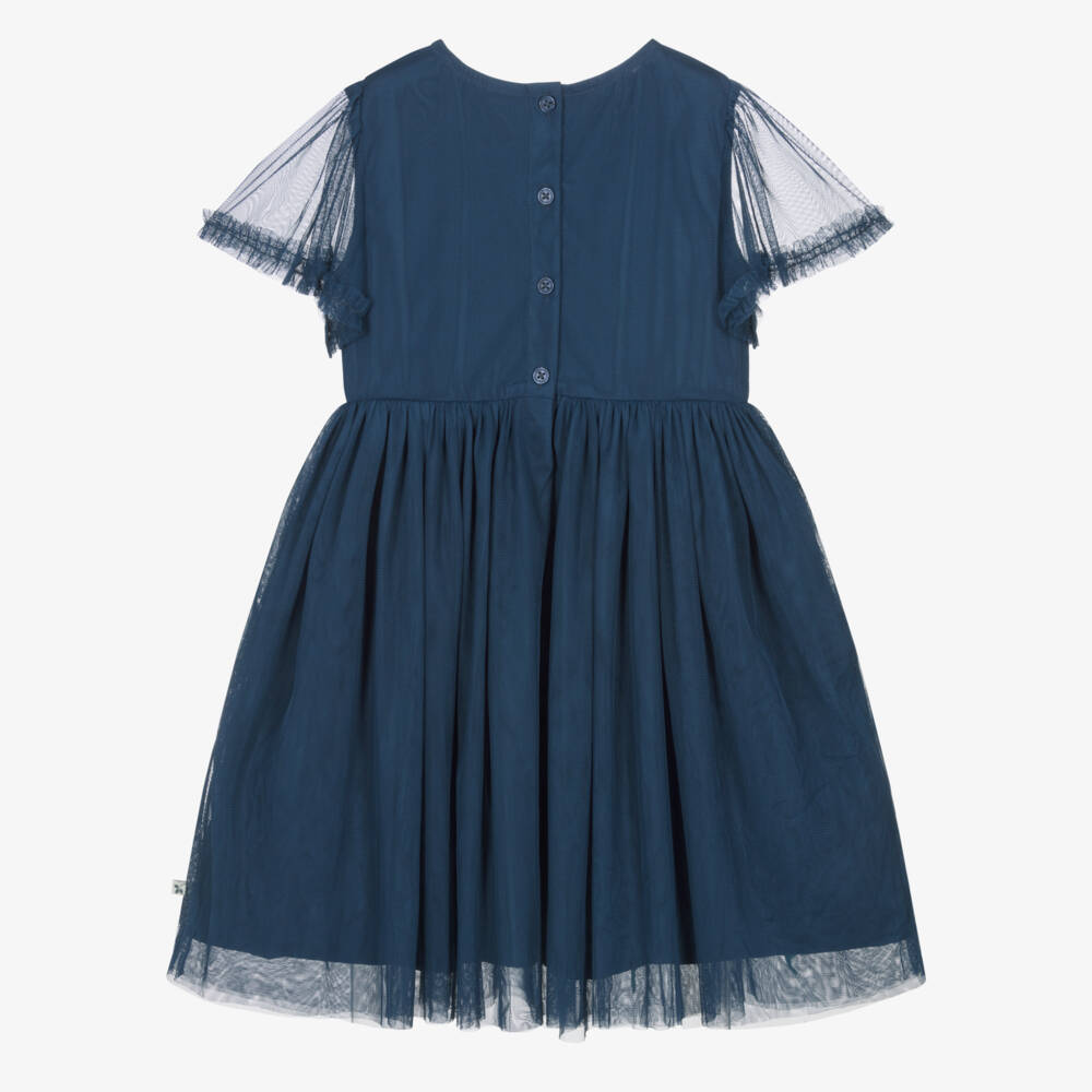 Frugi-Girls Navy Blue Star & Floral Appliqué Tulle Dress | Childrensalon Outlet