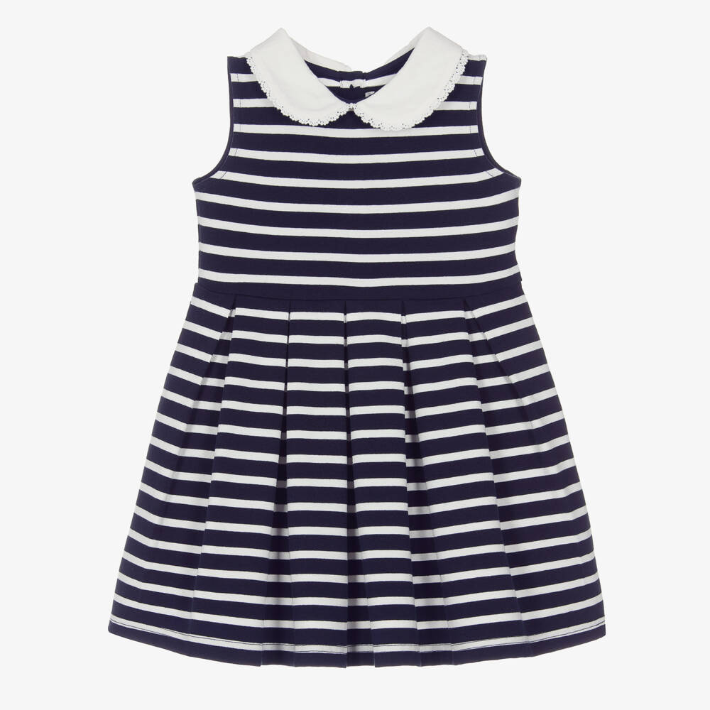 Rachel Riley-Girls Navy Blue Striped Cotton Dress | Childrensalon Outlet