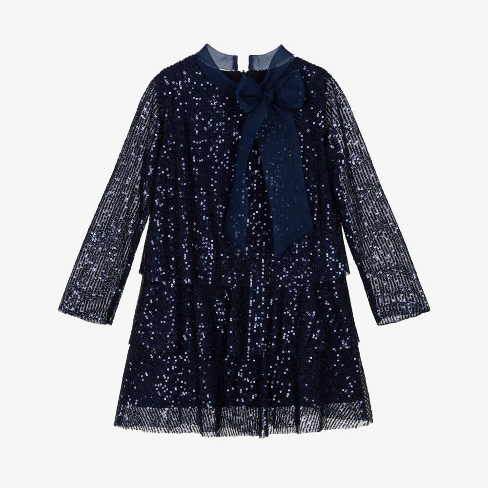 Mama Luma-Girls Navy Blue Tiered Sequin Dress | Childrensalon Outlet