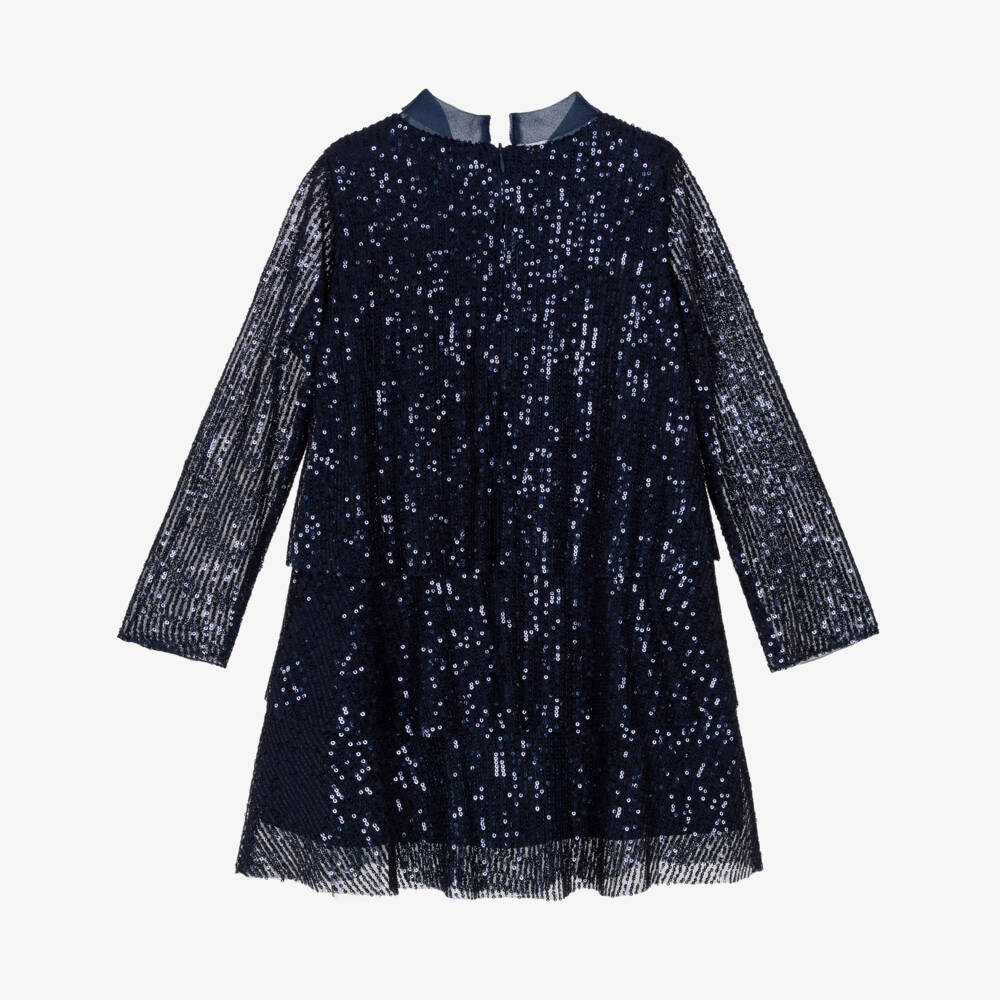 Mama Luma-Girls Navy Blue Tiered Sequin Dress | Childrensalon Outlet