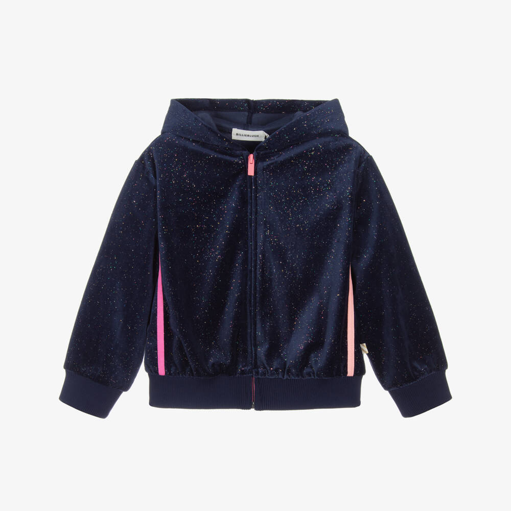 Billieblush-Girls Navy Blue Velour Zip-up Hoodie | Childrensalon Outlet