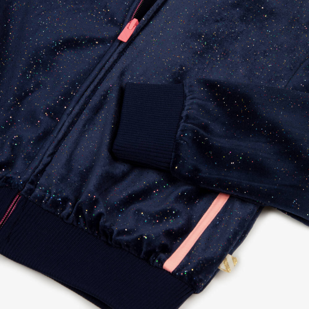 Billieblush-Girls Navy Blue Velour Zip-up Hoodie | Childrensalon Outlet