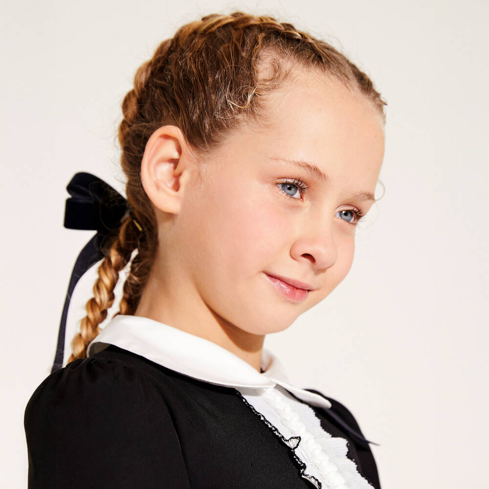 EIRENE-Girls Navy Blue Velvet Bow Hair Elastic & Clip (12cm) | Childrensalon Outlet