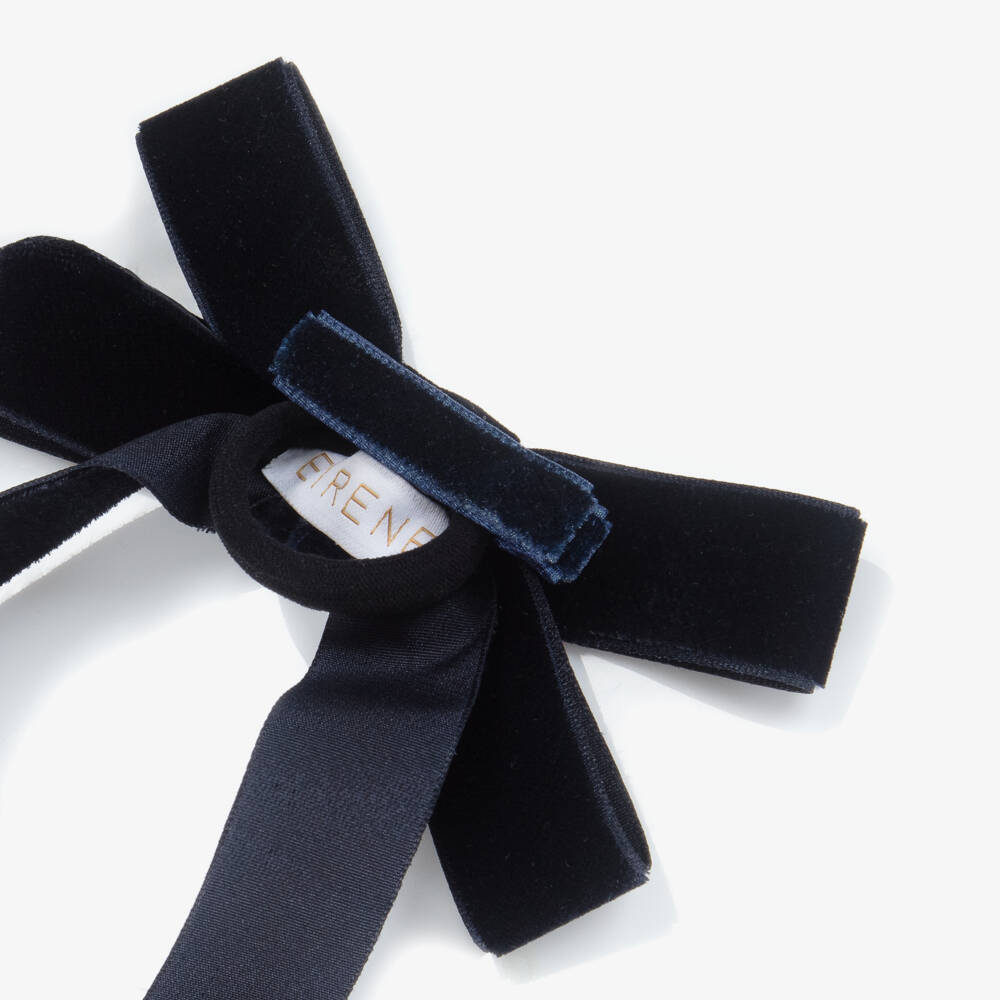 EIRENE-Girls Navy Blue Velvet Bow Hair Elastic & Clip (12cm) | Childrensalon Outlet
