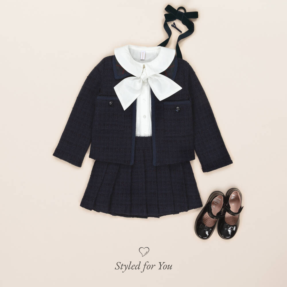 EIRENE-Girls Navy Blue Velvet Bow Hair Elastic & Clip (12cm) | Childrensalon Outlet