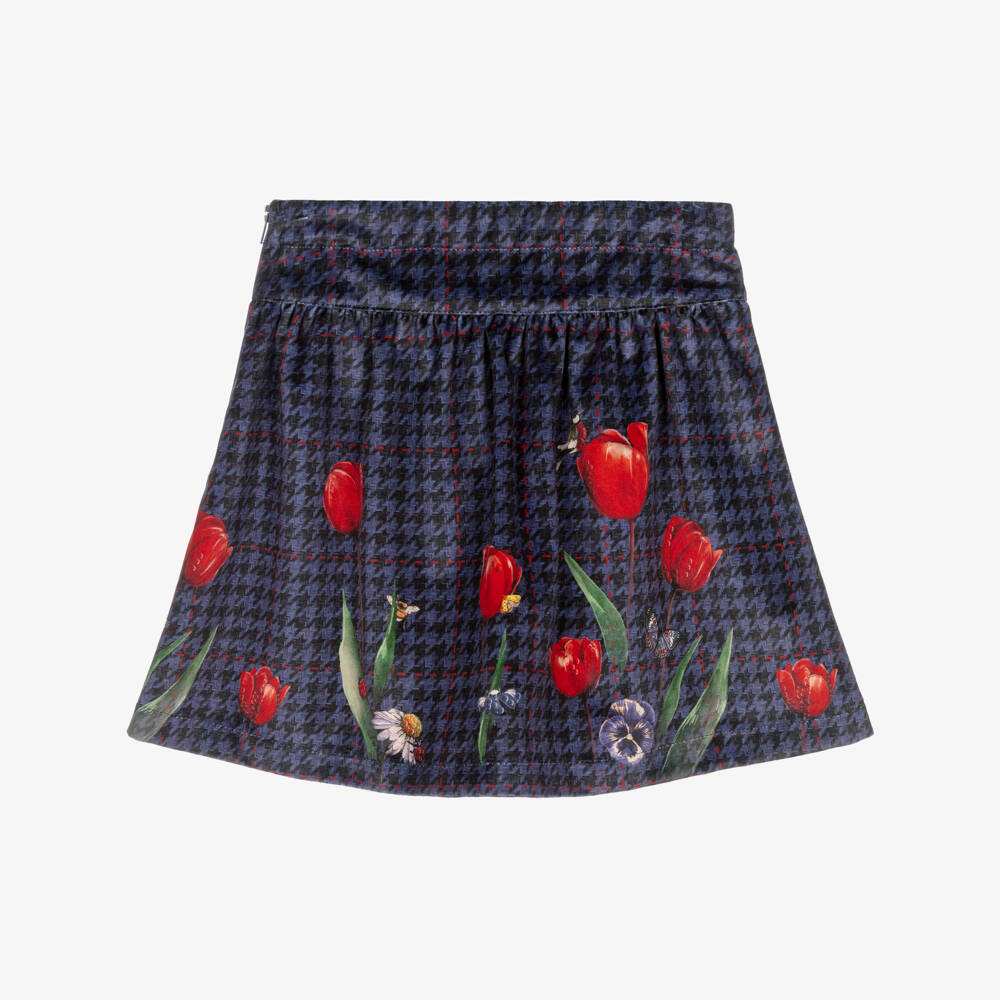 Lapin House-Girls Navy Blue Velveteen Floral Print Skirt | Childrensalon Outlet