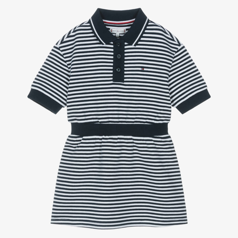 Tommy Hilfiger-Платье рубашка поло в полоску синее для девочек | Childrensalon Outlet