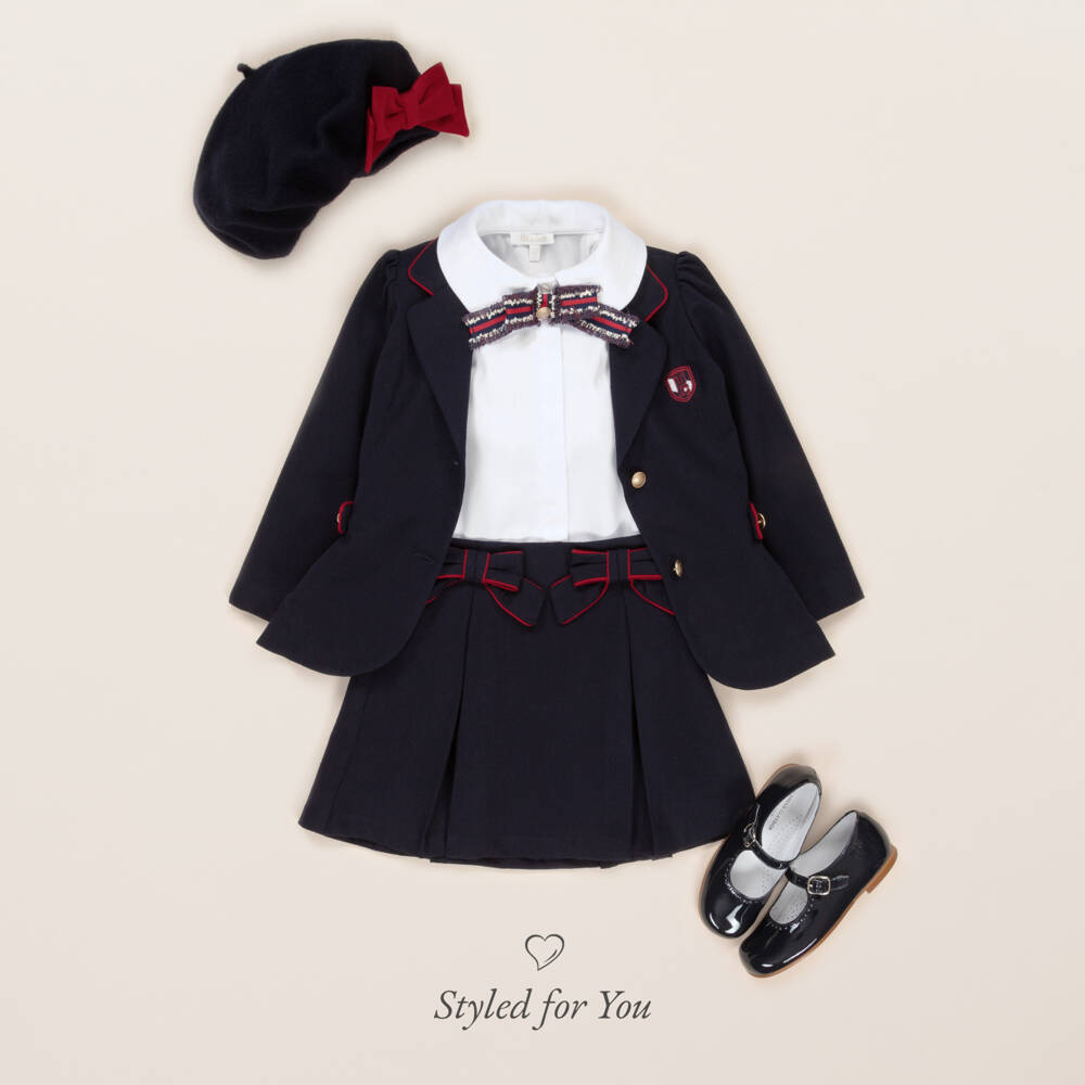 Patachou-Girls Navy Blue Wool Beret with Red Bow | Childrensalon Outlet