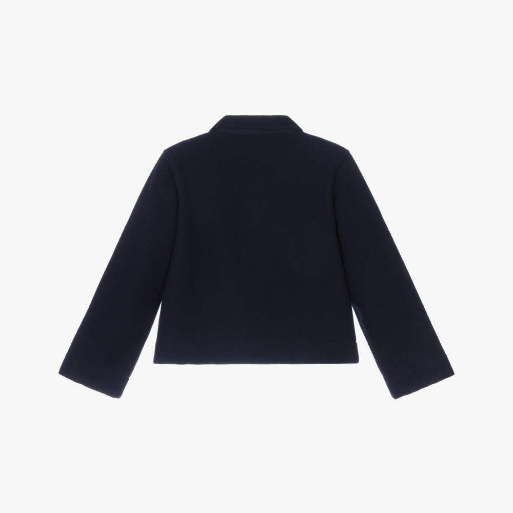 Molo-Girls Navy Blue Wool Embroidered Jacket | Childrensalon Outlet