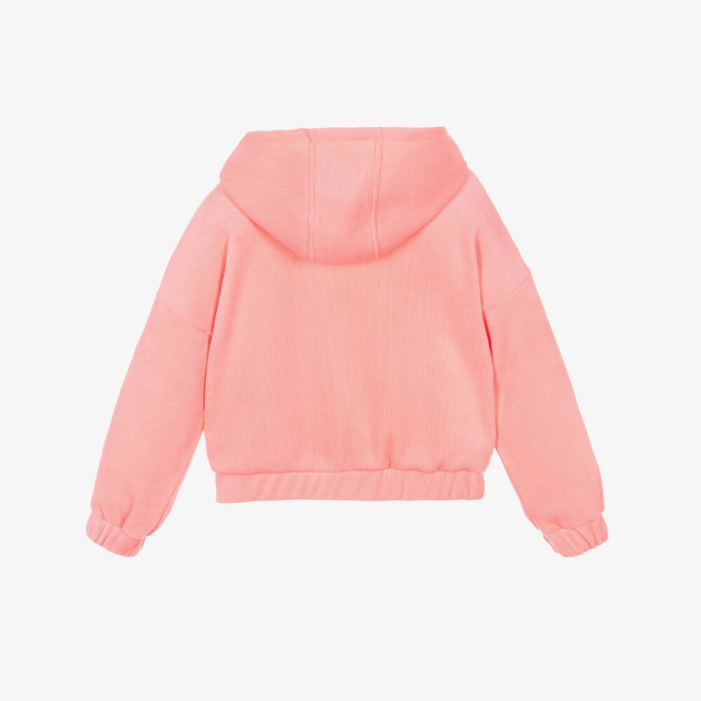 Billieblush-Girls Neon Coral Pink Ribbed Velour Hoodie | Childrensalon Outlet